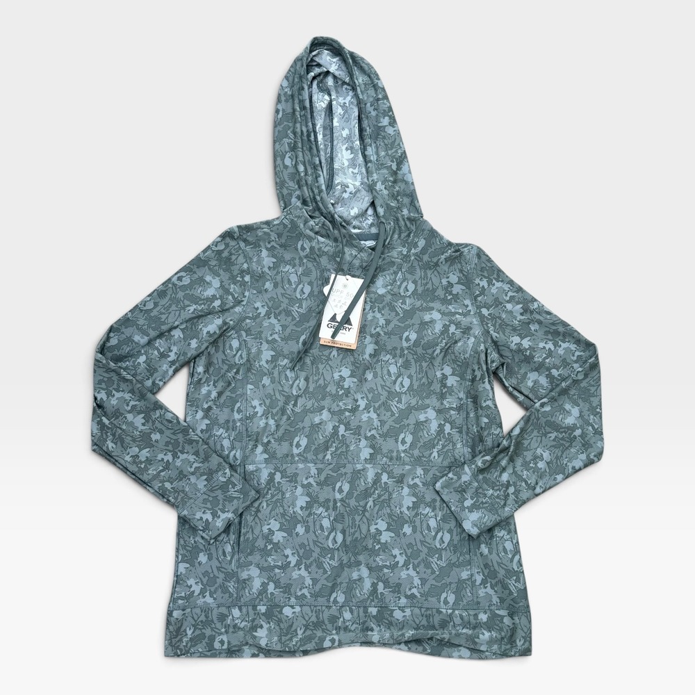 Gerry Sun Protection Hoodie Mens Size M Green Floral Camo UPF 50+ Quick Dry NWT